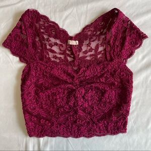 Garage Maroon Lace Crop Top